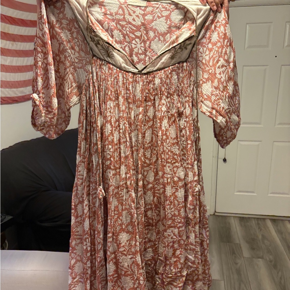 Daughters of India Long Sleeve Floral Dress in Pink and White